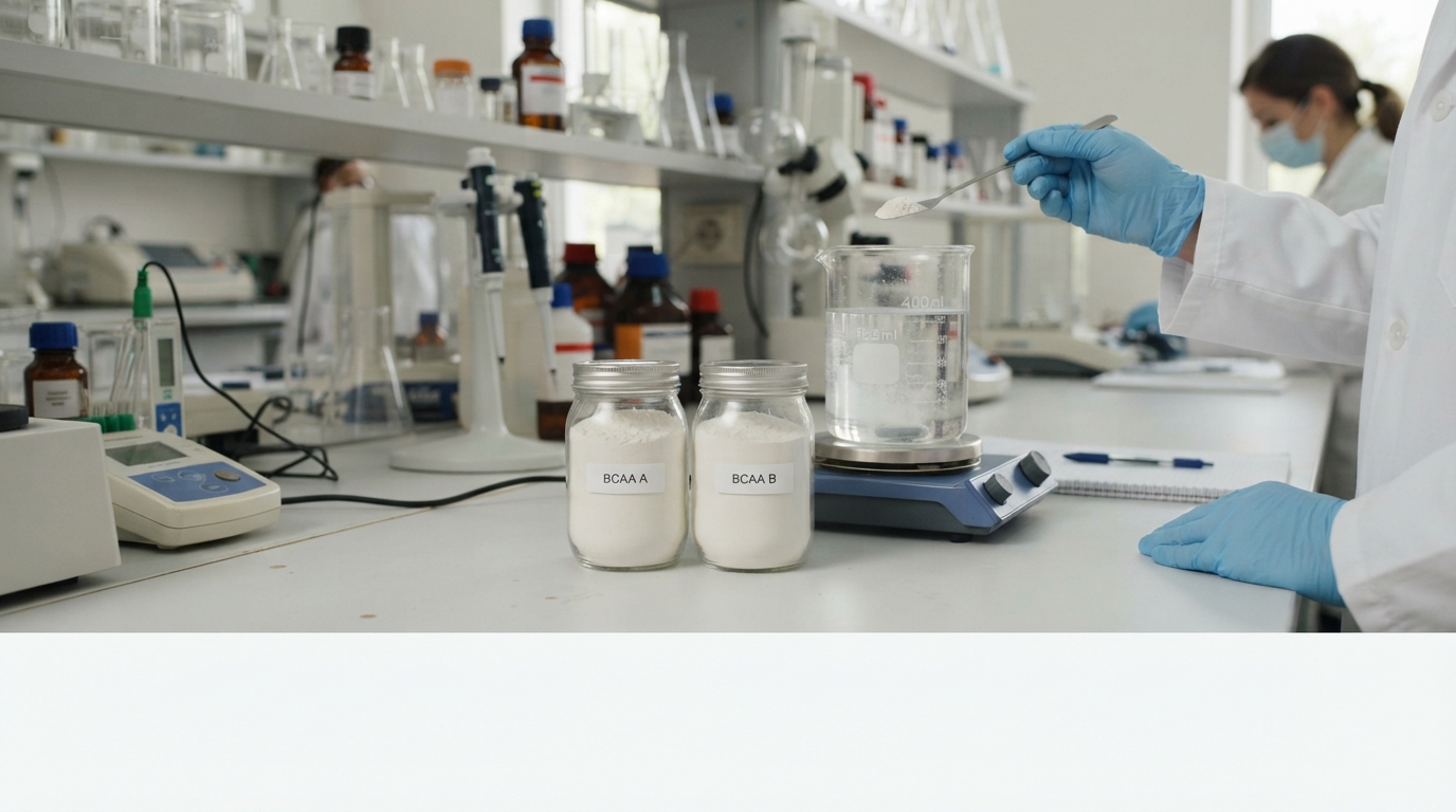 Standard and instantized BCAA powder samples for application selection.