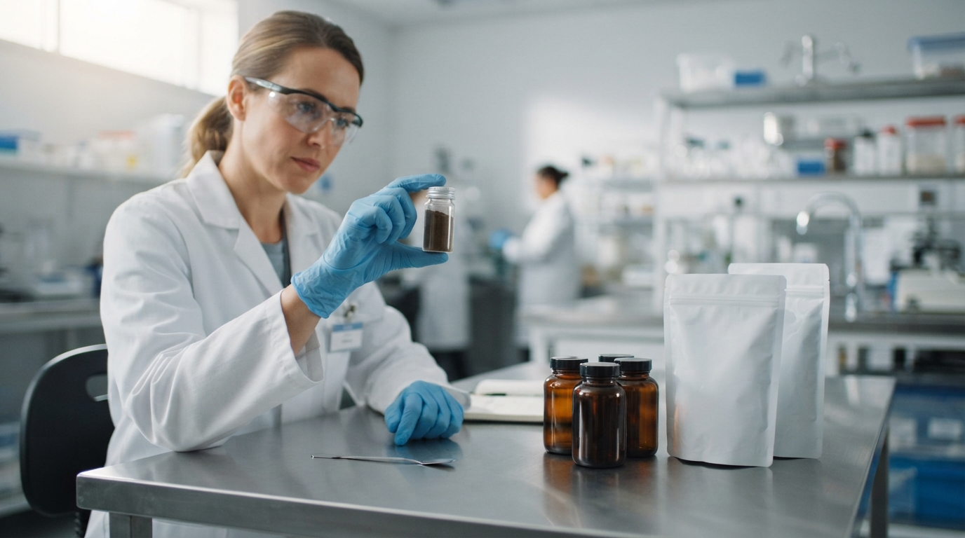 Botanical extract powder sample inspected for private label botanical extract supplier evaluation.