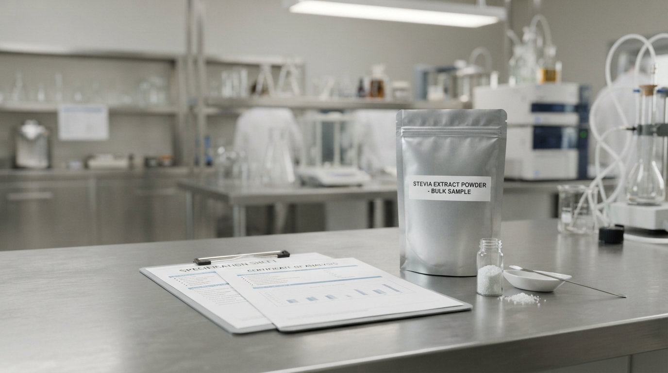 Wholesale stevia extract powder with specification sheet in a quality lab