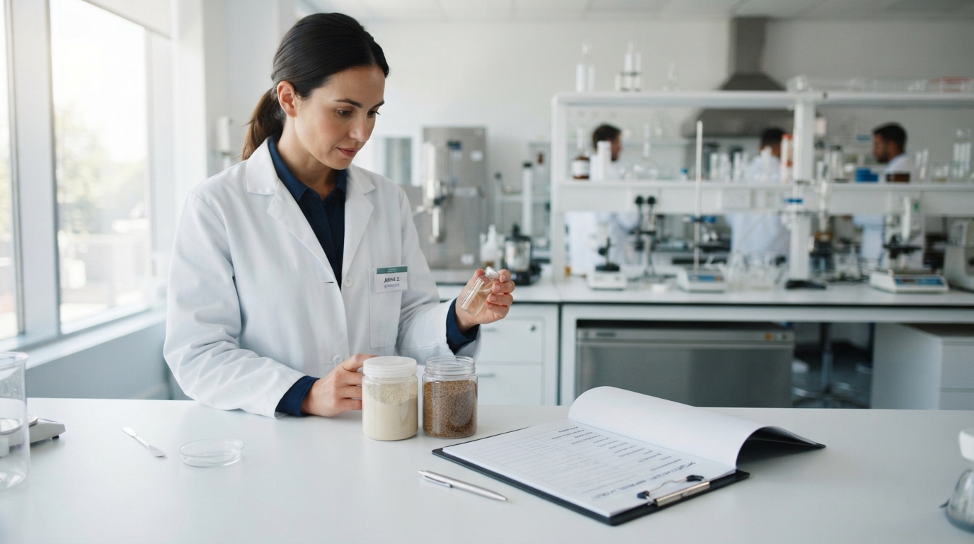 Comparing powder, granule, and liquid botanical extract forms against a specification sheet.