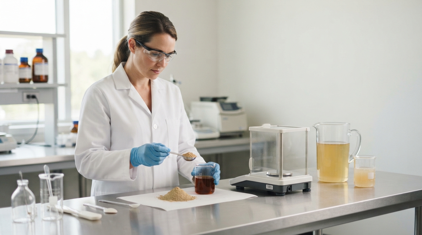 Formulator comparing botanical powder and liquid extract for functional beverage development